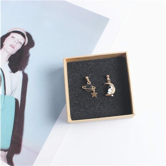 MALOYANVE Asymmetrical Earrings | Cute Star, Moon, Planet & Spaceman Dangle - Picture 6 of 6